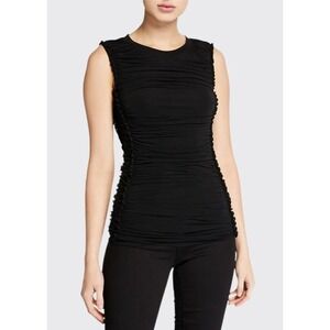 Kobi Halperin Sariyah Tank Top Black Ruched Shirred Stretch Sleeveless Sz Small